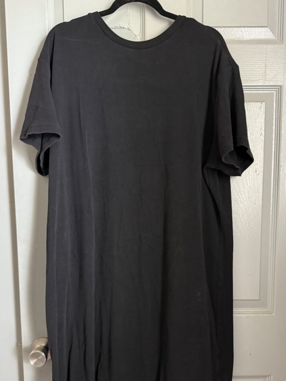 Polagram Black Ribbed T-Shirt Midi Dress Women's 2XL Short Sleeve Side Slit Mini